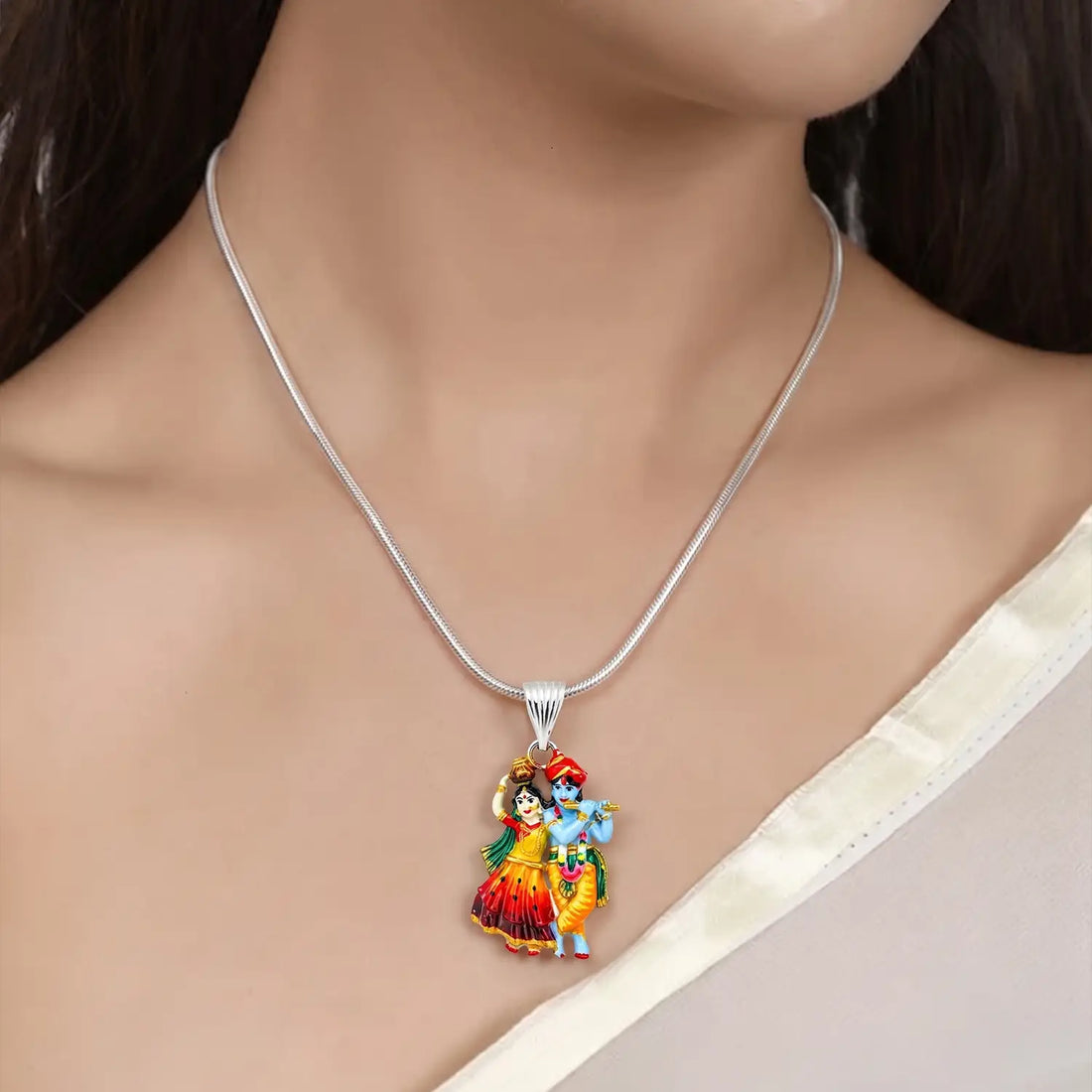 Divine Radha Krishna Silver Pendant - Made With Pure 925 Silver