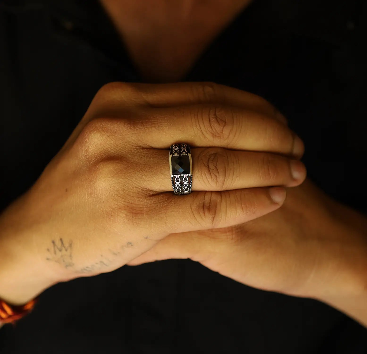 Oxidised Silver Ring with & Black Stone - Made With Pure 925 Silver