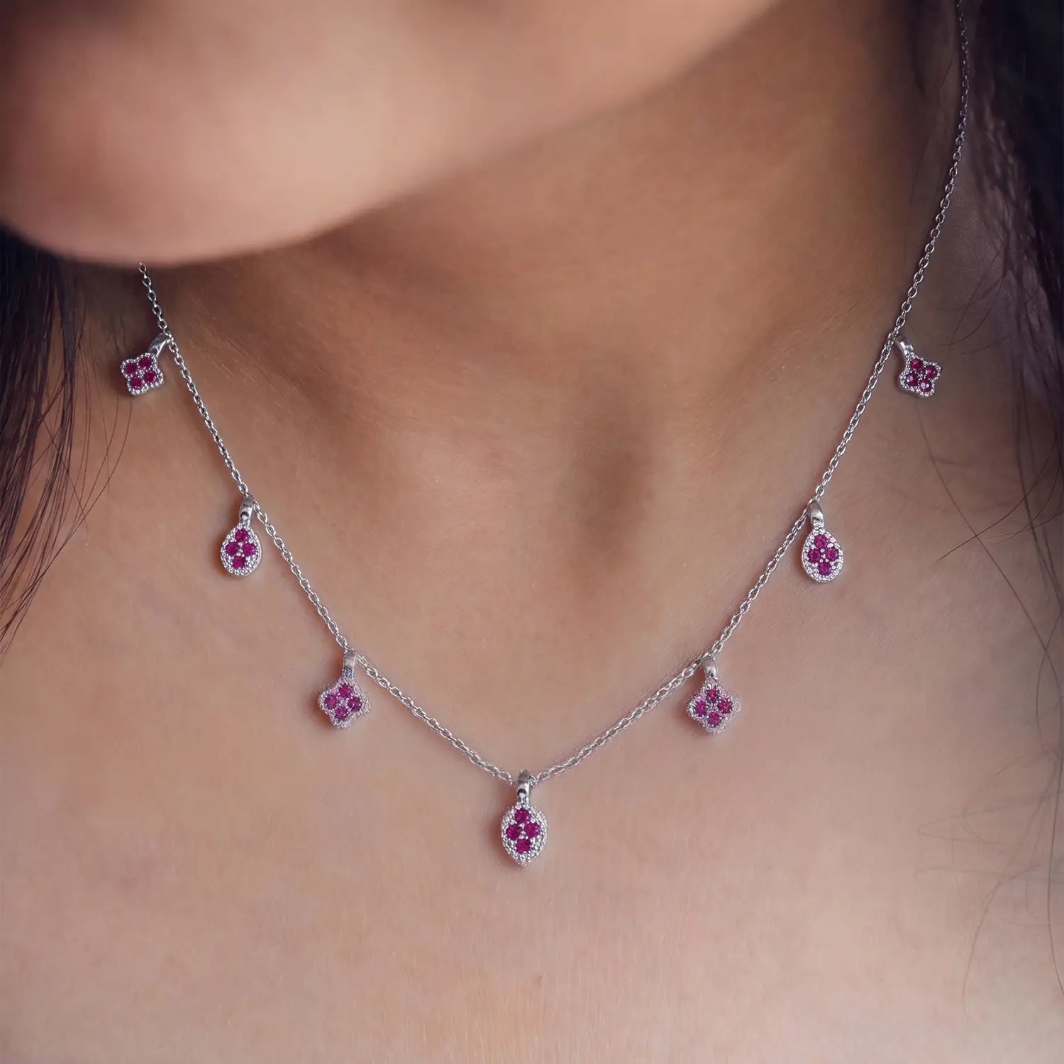 Elegant Ruby Floral Charm Silver Chain - Made With Pure 925 Silver