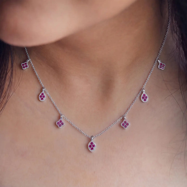 Elegant Ruby Floral Charm Silver Chain - Made With Pure 925 Silver