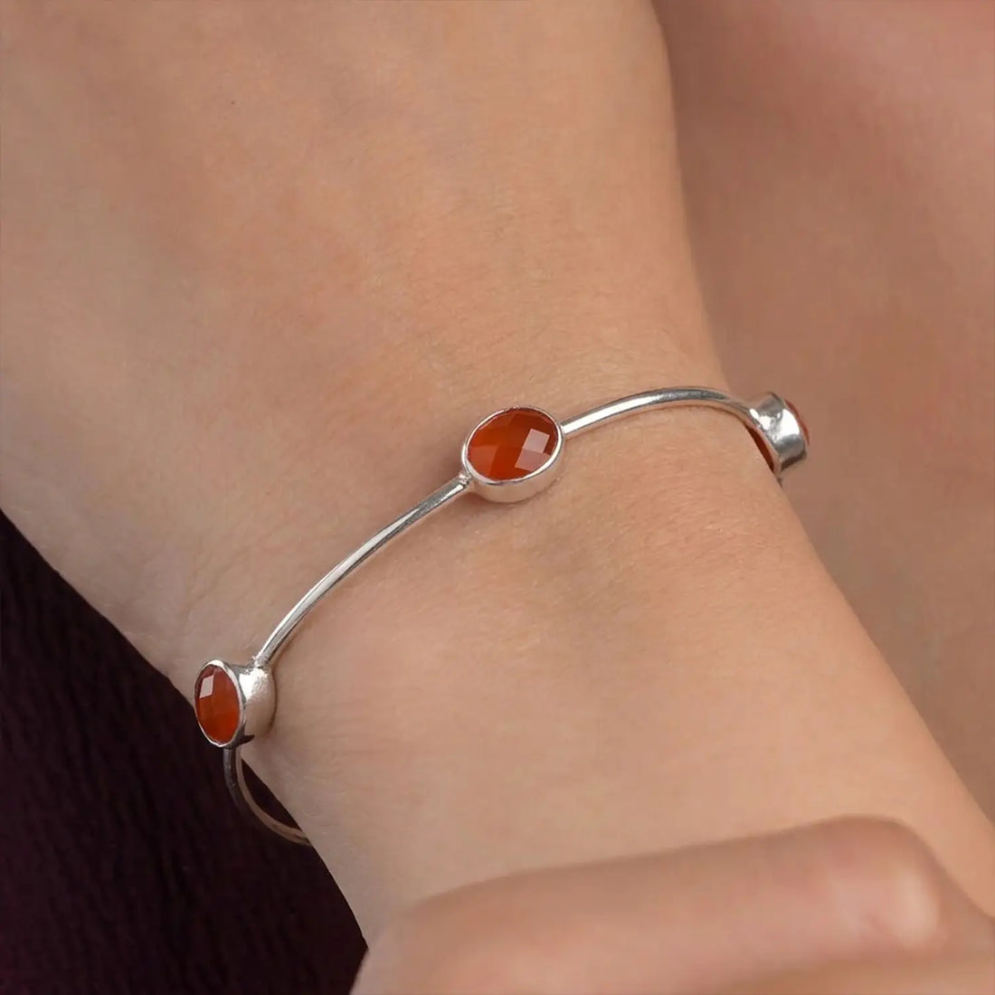 Elegant Carnelian Sterling Silver Open Cuff Bracelet - Made With Pure 925 Silver