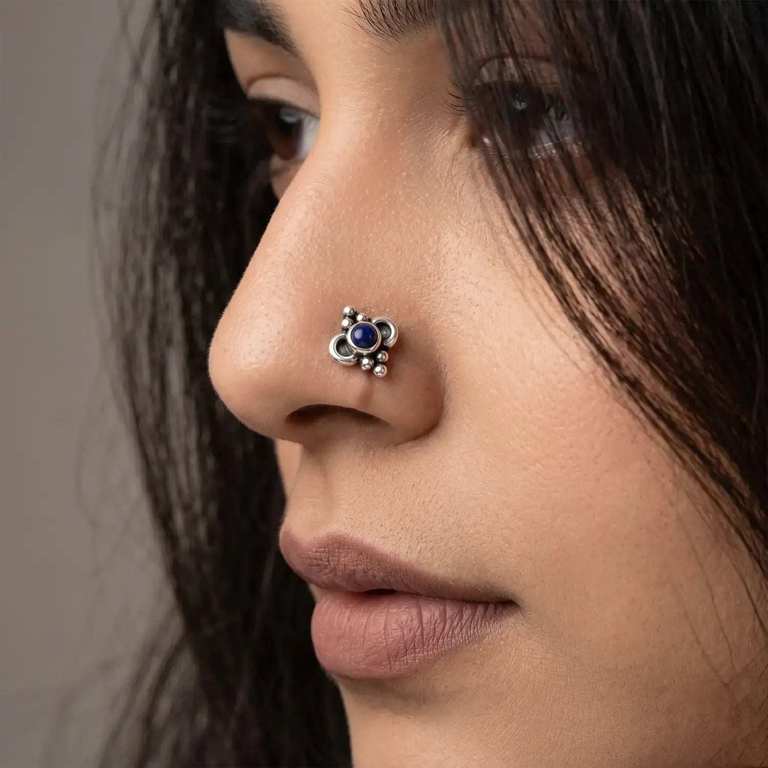 Elegant Pure Silver Nose Pin with Blue Stone- Made With Pure 925 Silver