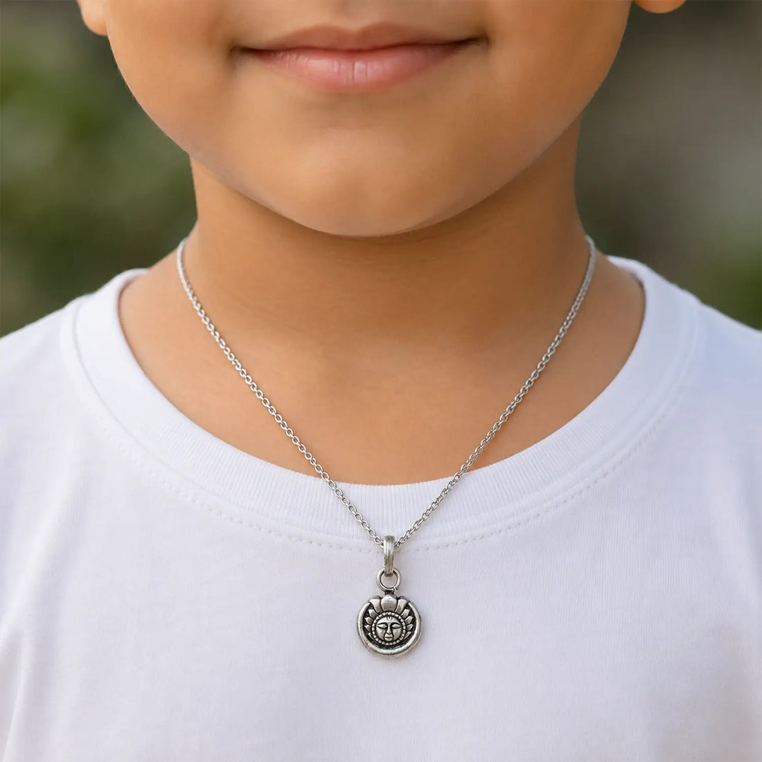 Antique Silver Sun Face kids Pendant- Made With Pure 925 Silver