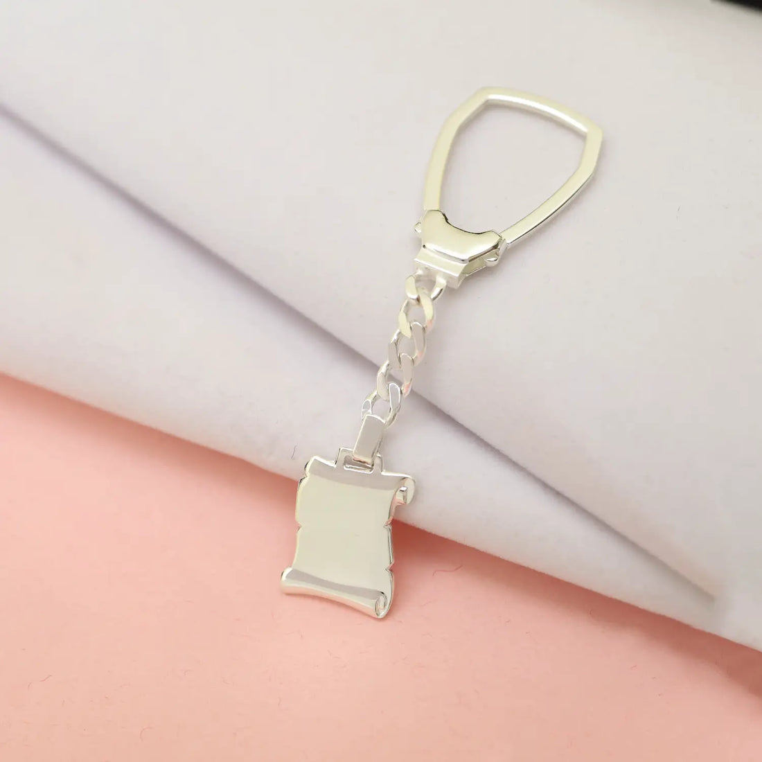 Pure Silver High Polished Scroll Key Chain - Made With Pure 925 Silver