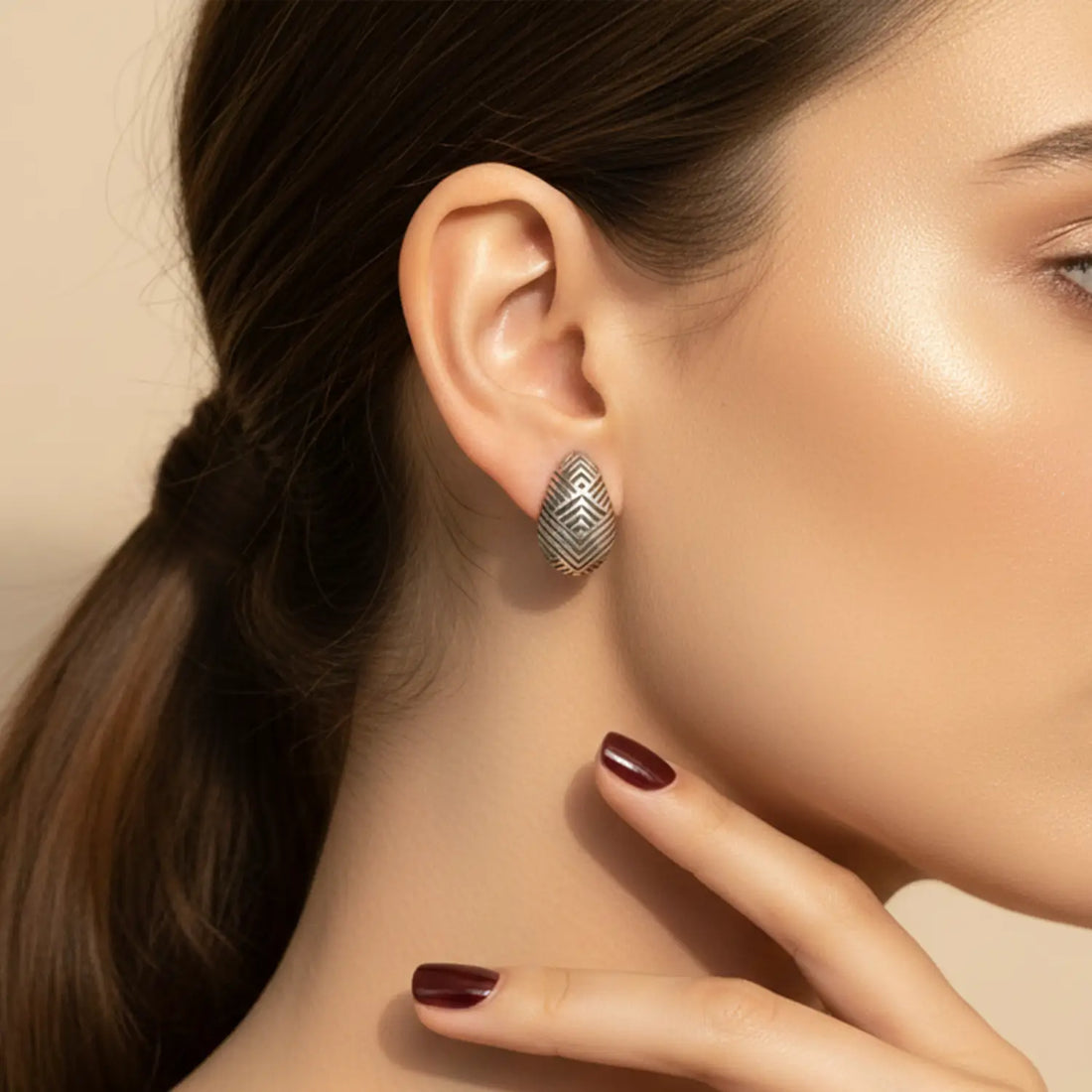 Classic Textured Drop Pure Silver Stud Earrings - Made With Pure 925 Silver