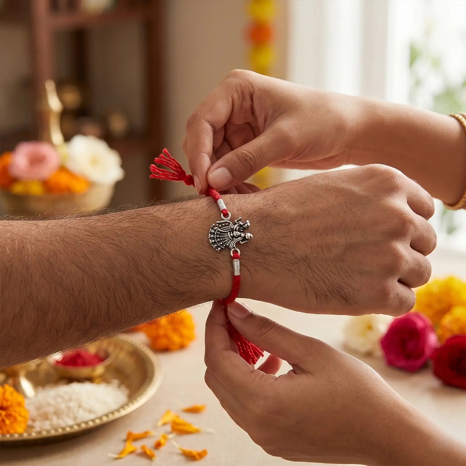 Eternal Radha Krishna Silver Rakhi - Made With Pure 925 Silver