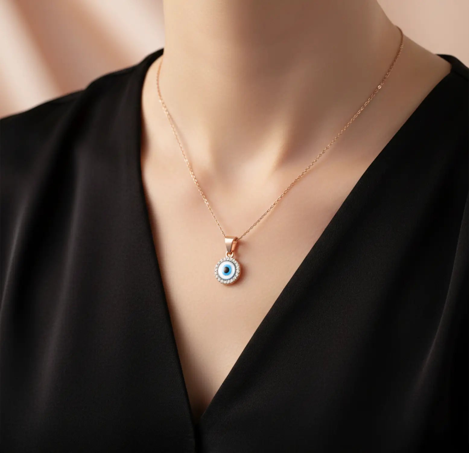 Rose Gold Plated Sterling Silver Evil Eye Pendant  - Made With Pure 925 Silver