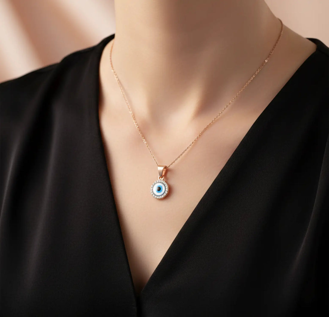 Rose Gold Plated Sterling Silver Evil Eye Pendant  - Made With Pure 925 Silver