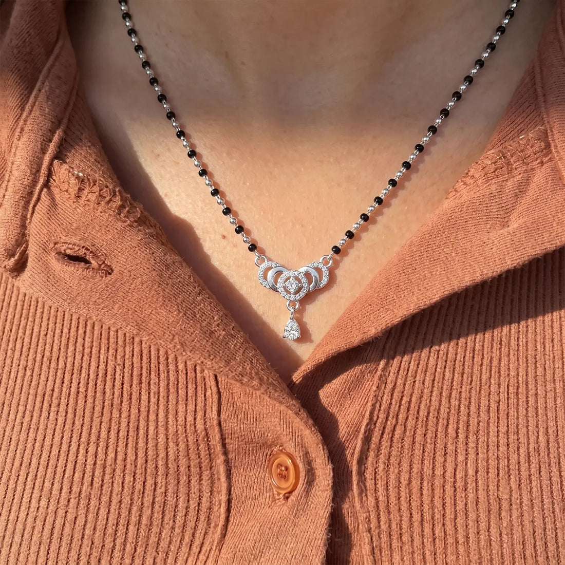 Elegant Circle Drop Silver Mangalsutra - Made With Pure 925 Silver