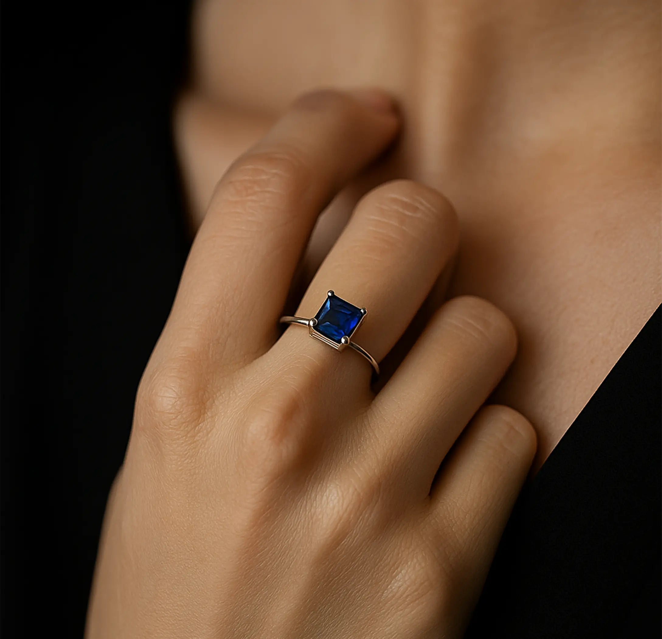 Classic Blue Solitaire Pure Silver Ring- Made With Pure 925 Silver