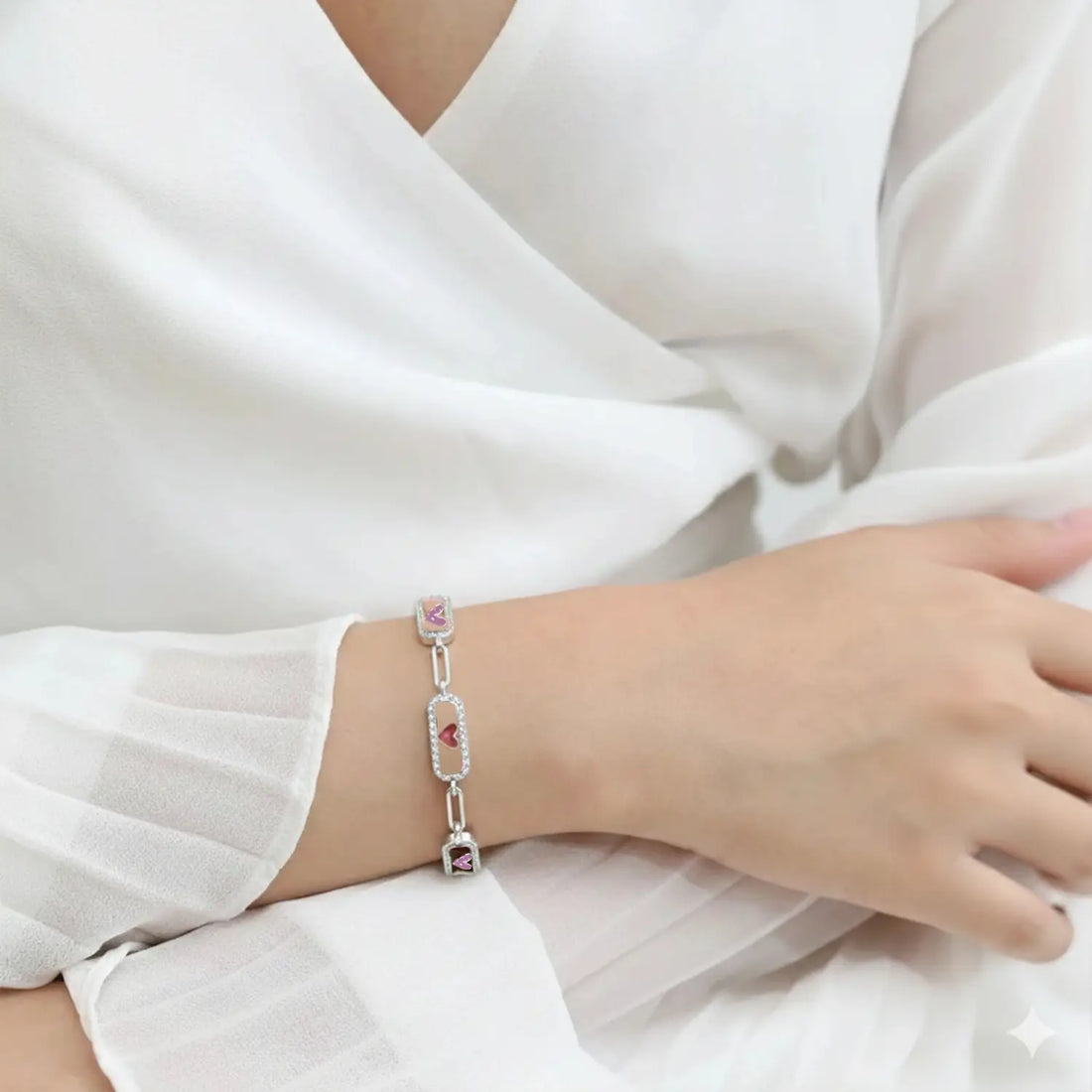 Heart Link Charm Pure Silver Bracelet - Made With Pure 925 Silver