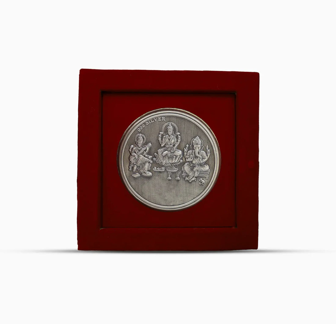 Lakshmi Ganesh Saraswati Pure Silver Coin  - Made With Pure 925 Silver
