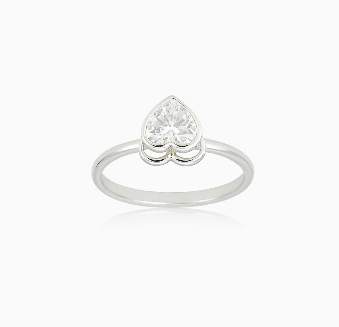 Pure Silver Heart Solitaire Ring - Made With Pure 925 Silver