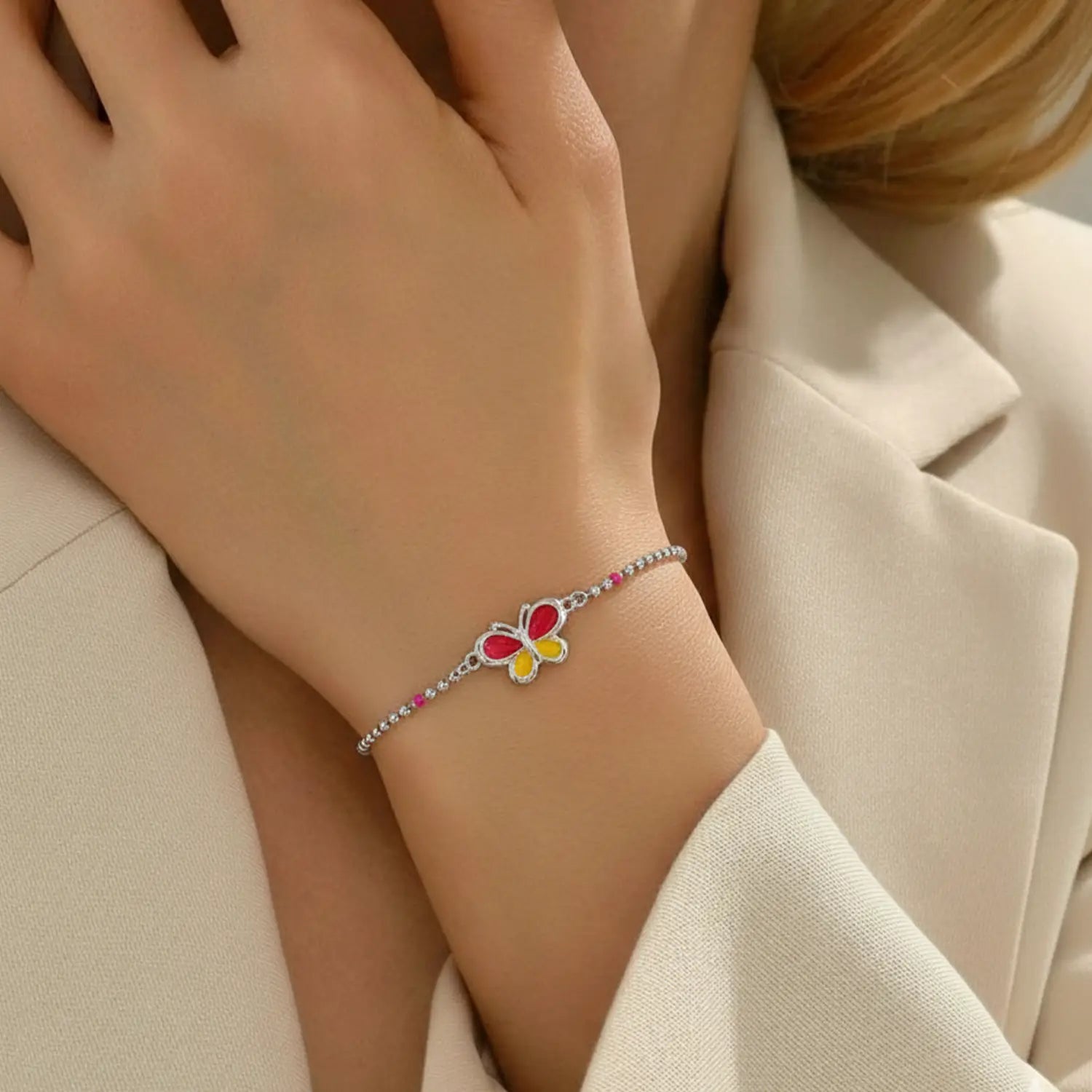Butterfly Enamel Charm Pure Silver Bracelet - Made With Pure 925 Silver
