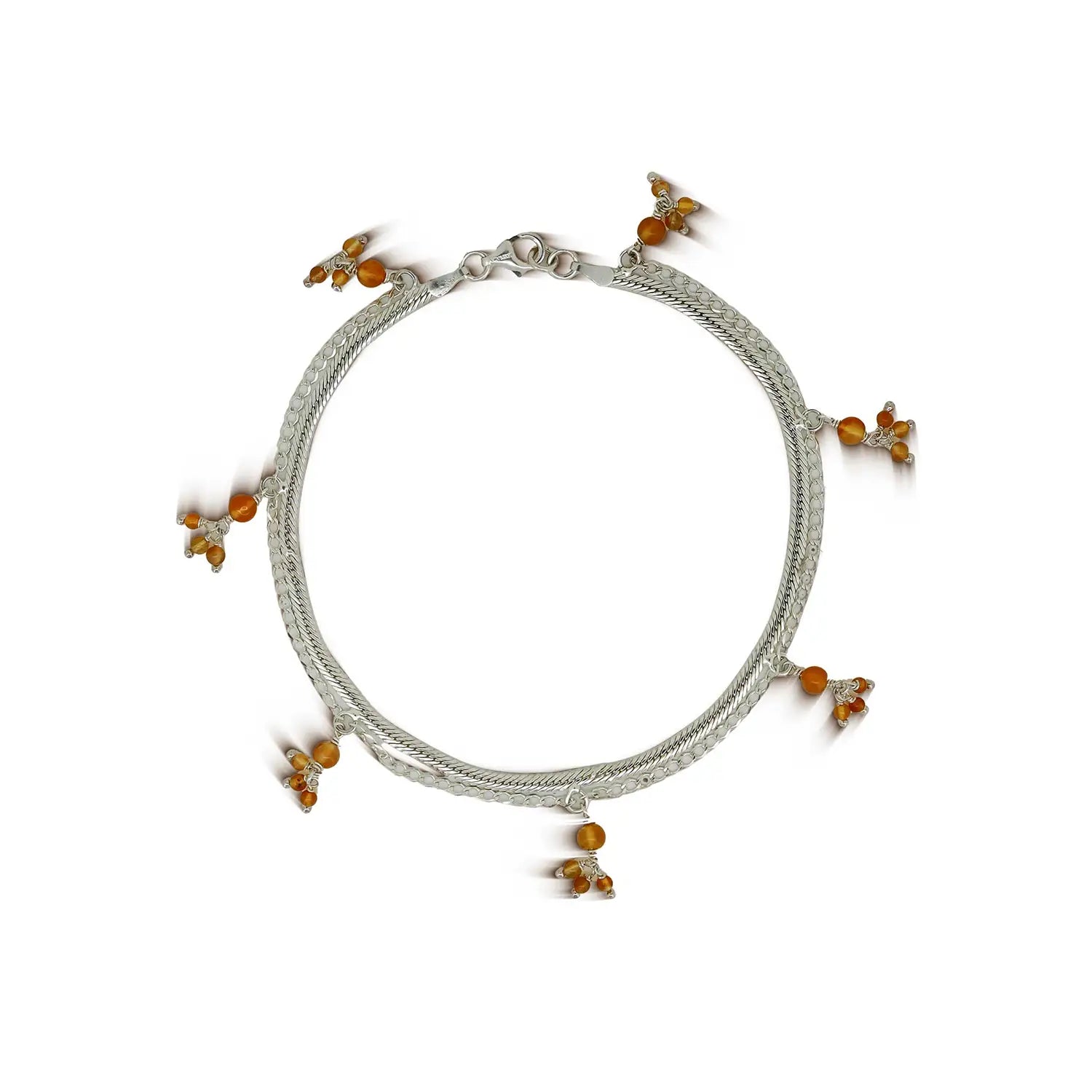 Dual Chain Silver Anklet with Golden Bead Danglers- Made With Pure 925 Silver