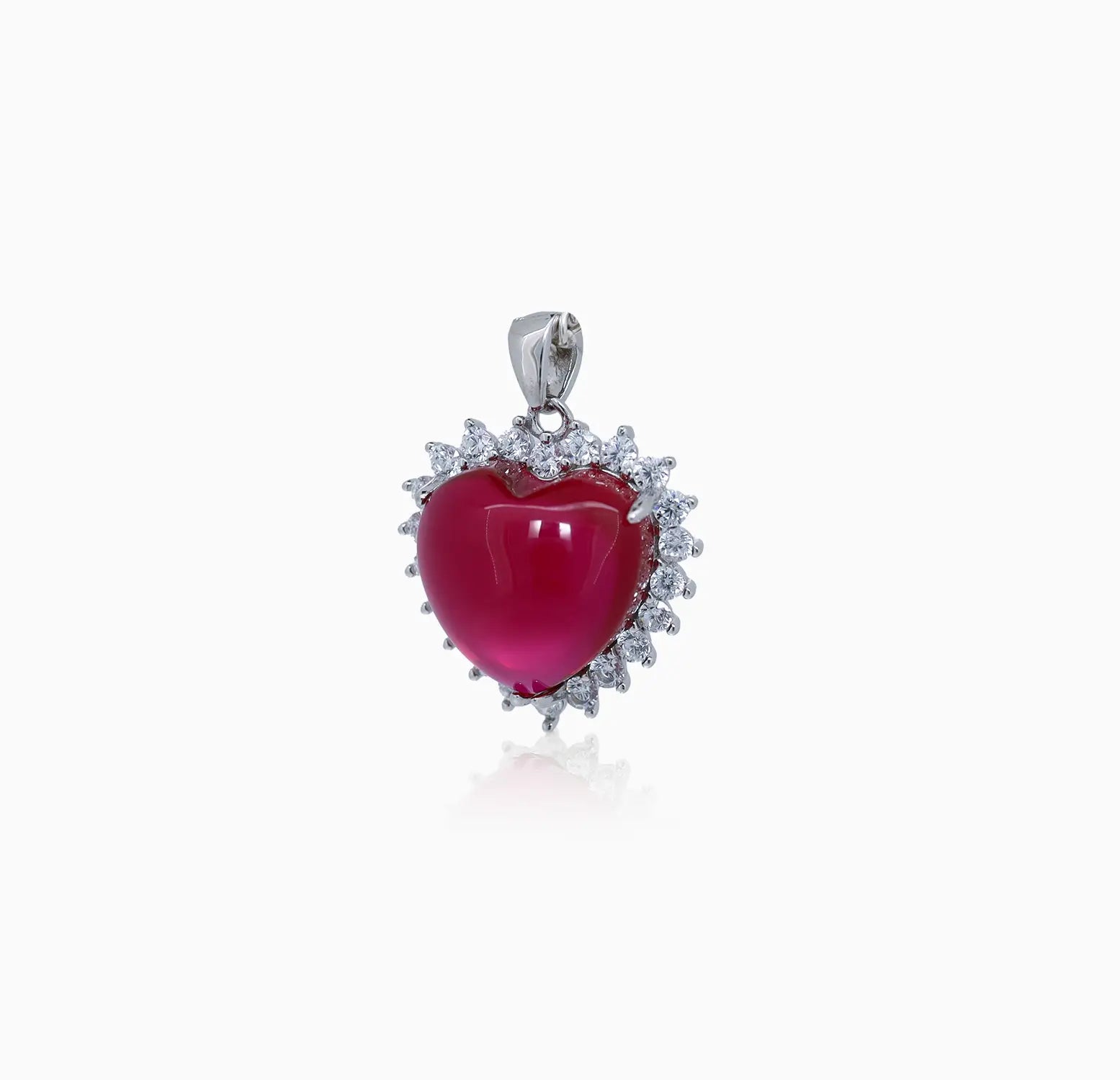 Pure Silver Heart-Shaped Red Gemstone Pendant - Made With Pure 925 Silver