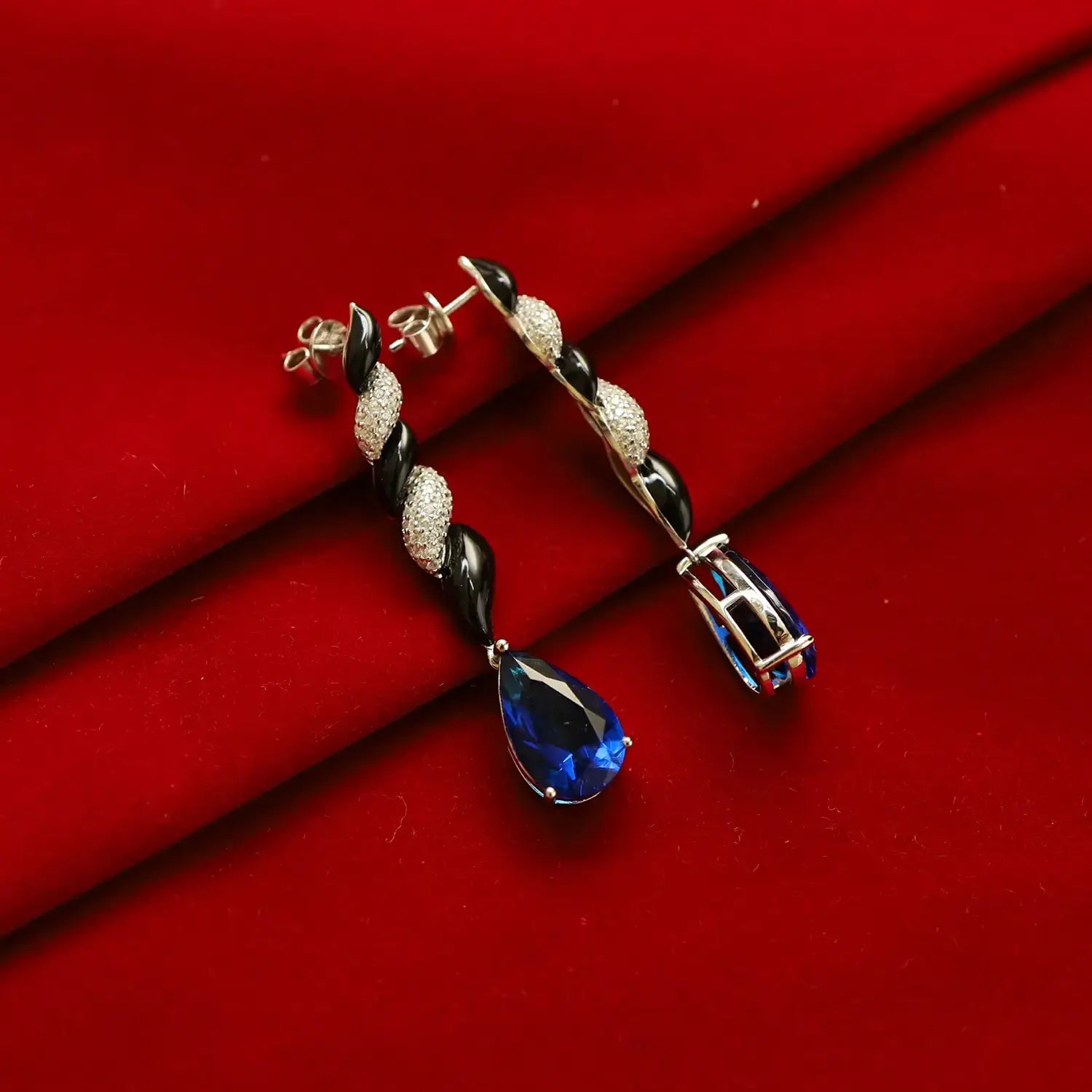 Elegant Sapphire Blue Teardrop Silver Earrings- Made With Pure 925 Silver