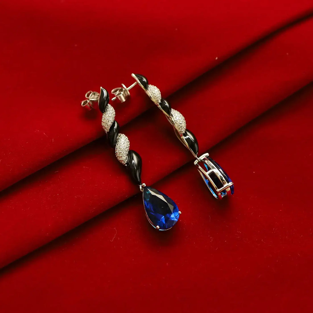 Elegant Sapphire Blue Teardrop Silver Earrings- Made With Pure 925 Silver