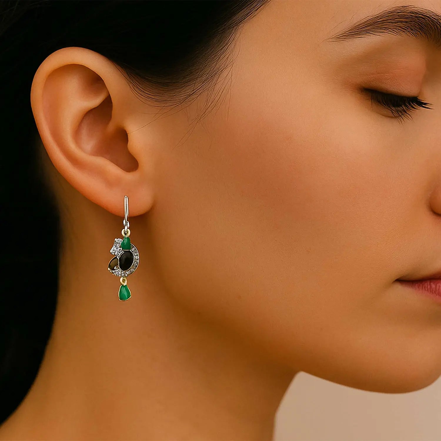 Pure Silver Multi-Stone Earrings with Black Onyx- Made With Pure 925 Silver