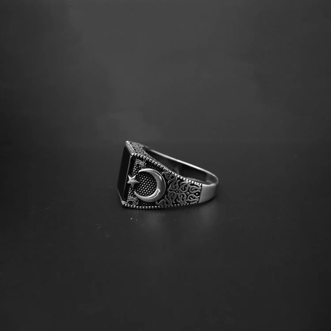 Pure Silver Black Onyx Moon & Star Ring - Made With Pure 925 Silver