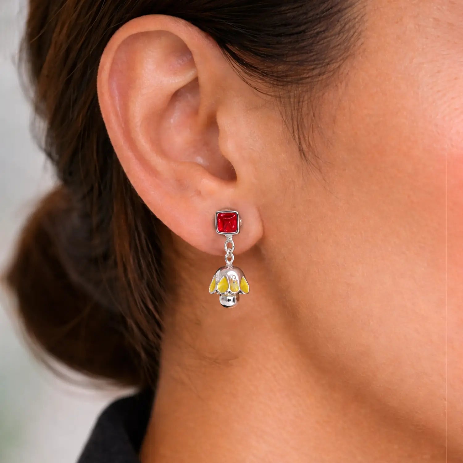 Elegant Red & Lime Drop Pure Silver Jhumki Earrings - Made With Pure 925 Silver