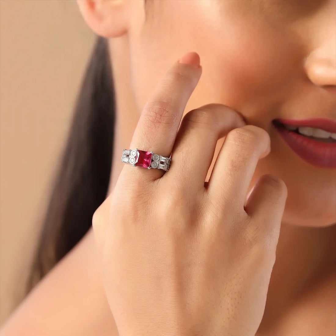 Crimson Elegance Pure Silver Ring - Made With Pure 925 Silver