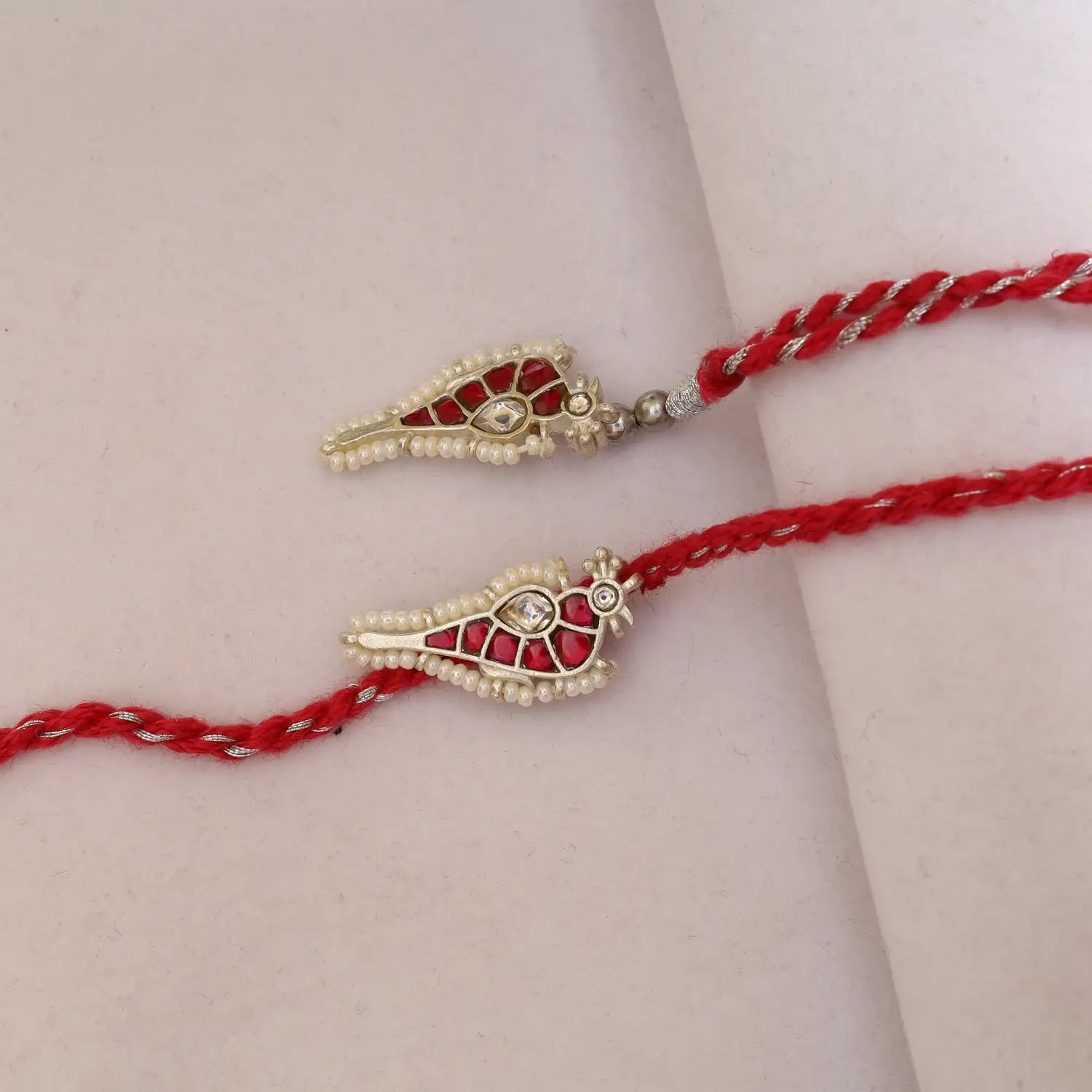 Royal Red Stone Silver Rakhi & Lumba Set - Made With Pure 925 Silver