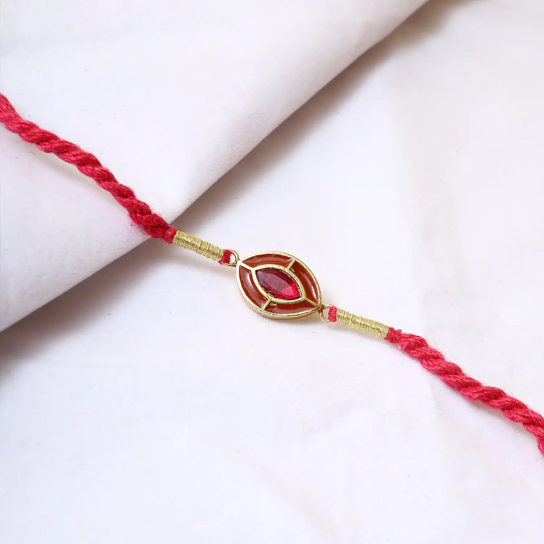 Traditional Silver Rakhi with Ruby Red Stone - Made With Pure 925 Silver