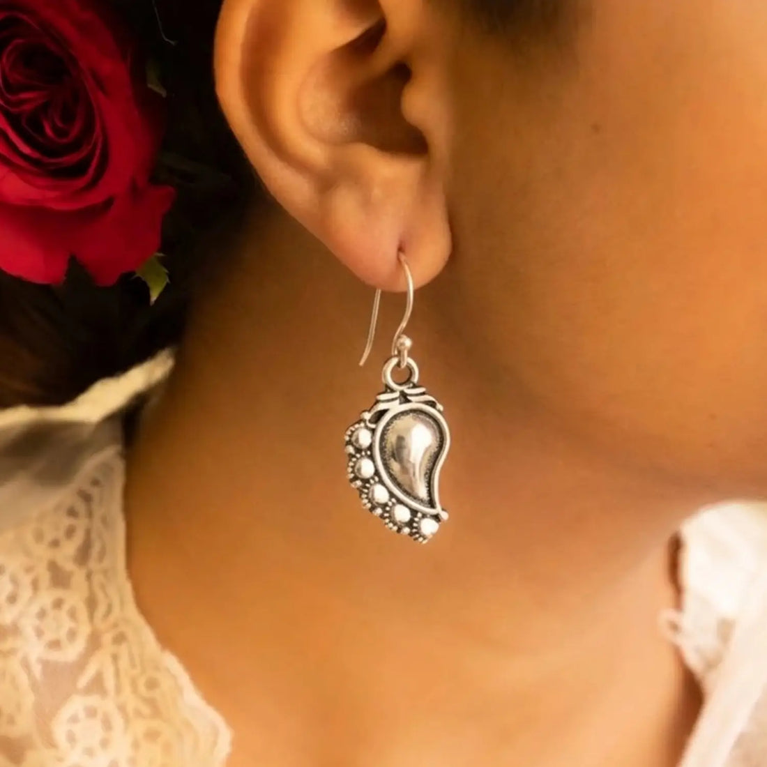 Vintage Paisley Sterling Silver Drop Earrings - Made With Pure 925 Silver