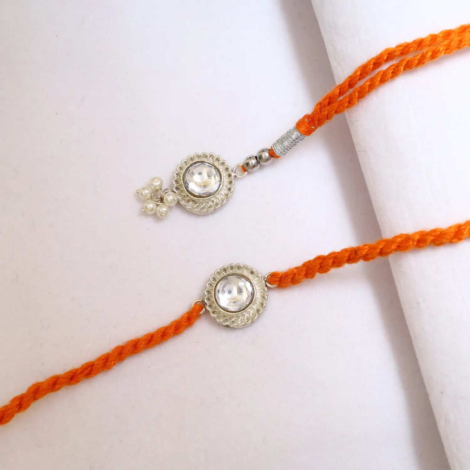 Elegant Crystal Silver Rakhi & Lumba Set - Made With Pure 925 Silver