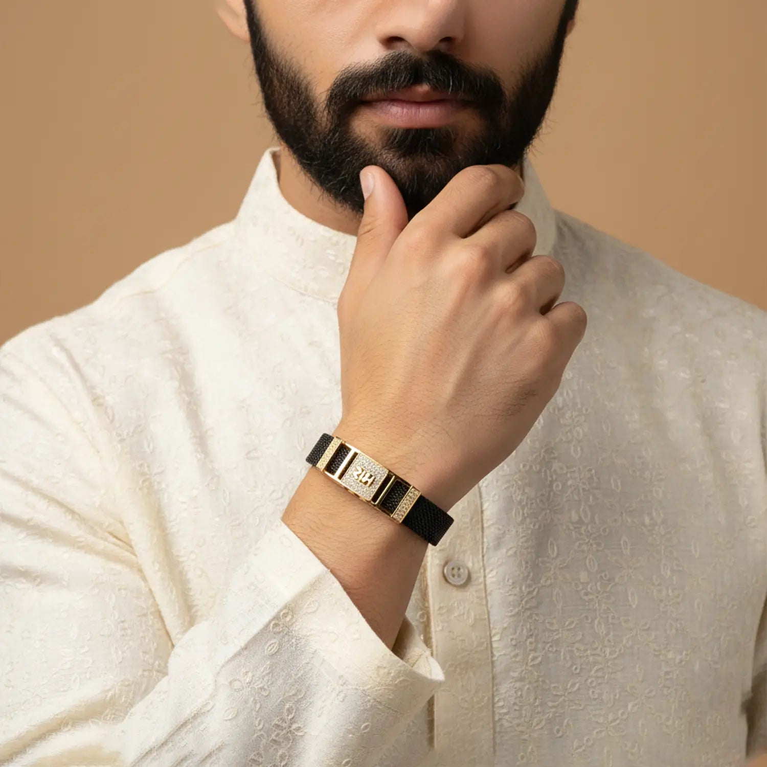 Men’s Bracelet with Gold-Toned “Ram” Motif- Made With Pure 925 Silver