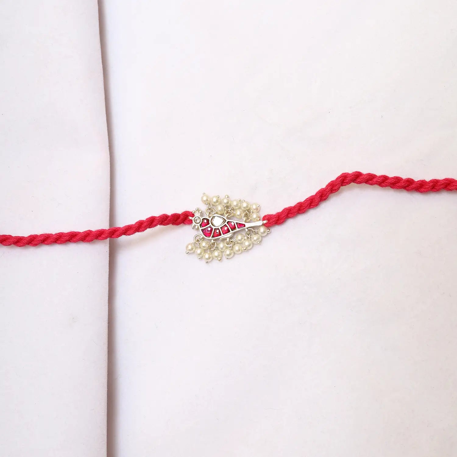 Floral Pearl Silver Rakhi - Made With Pure 925 Silver