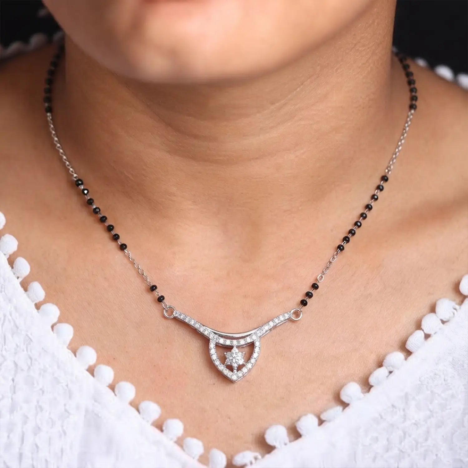 Elegant Star Charm Silver Mangalsutra - Made With Pure 925 Silver