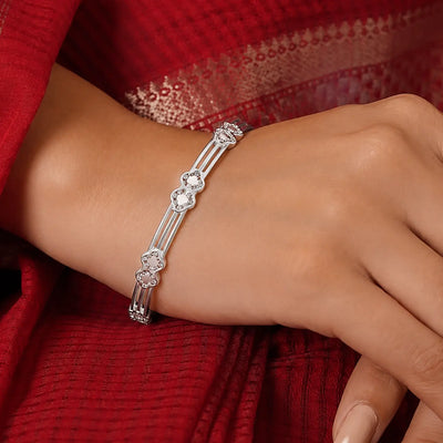 Elegant Heart Design Silver Bangle - Made With Pure 925 Silver
