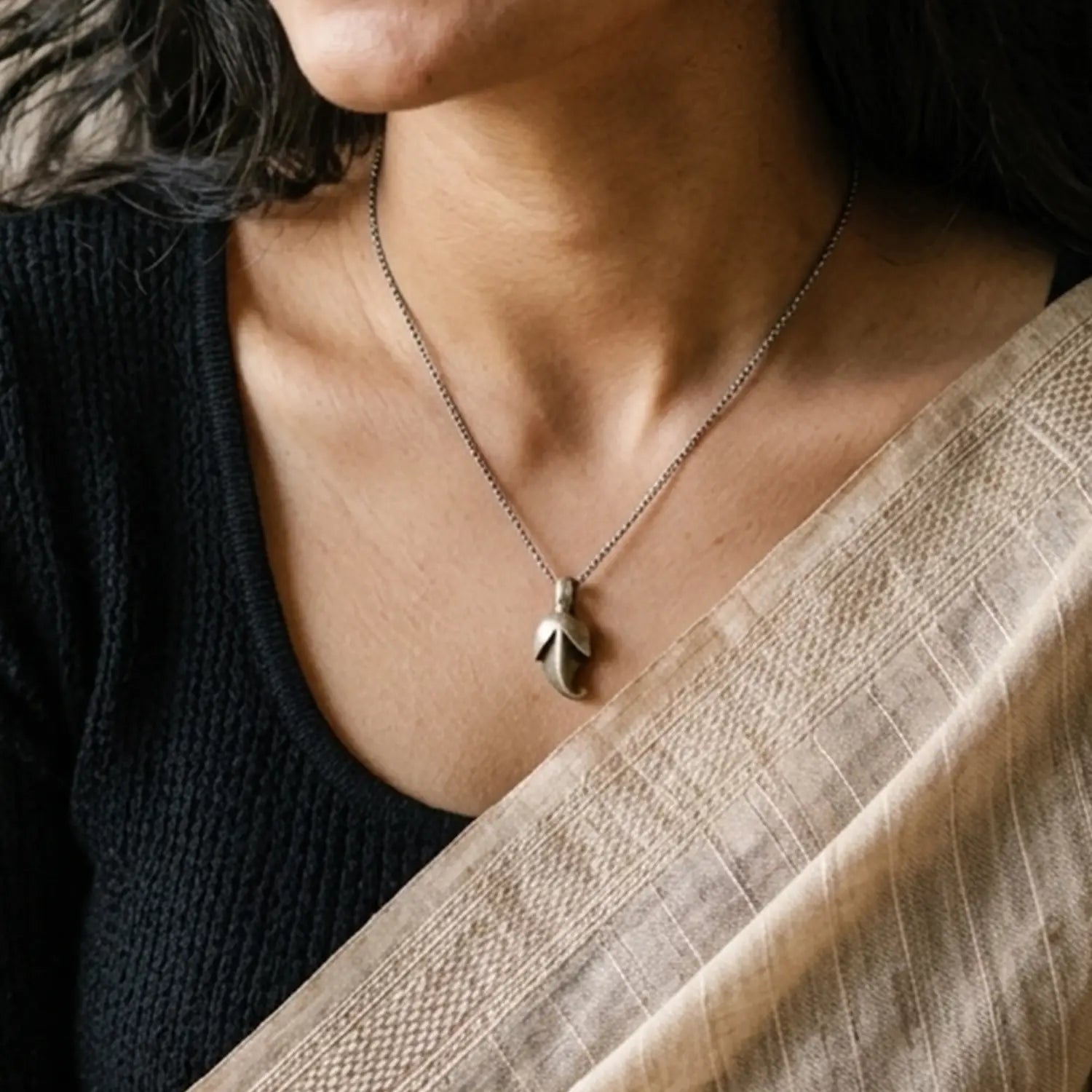 Elegant Leaf Curve Pure Silver Pendant - Made With Pure 925 Silver