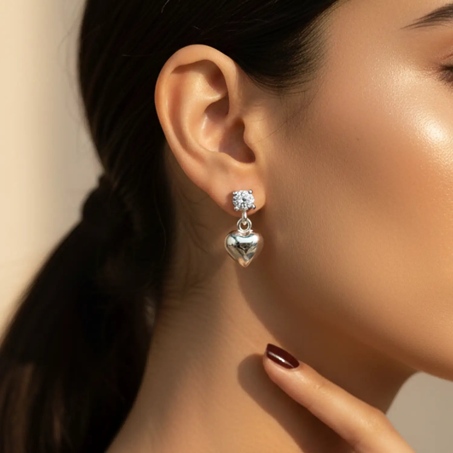 Crystal Heart Drop Pure Silver Earrings- Made With Pure 925 Silver