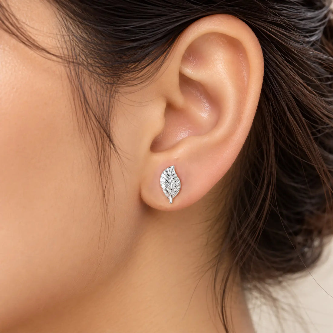 Elegant Leaf Motif Silver Stud Earrings - Made With Pure 925 Silver