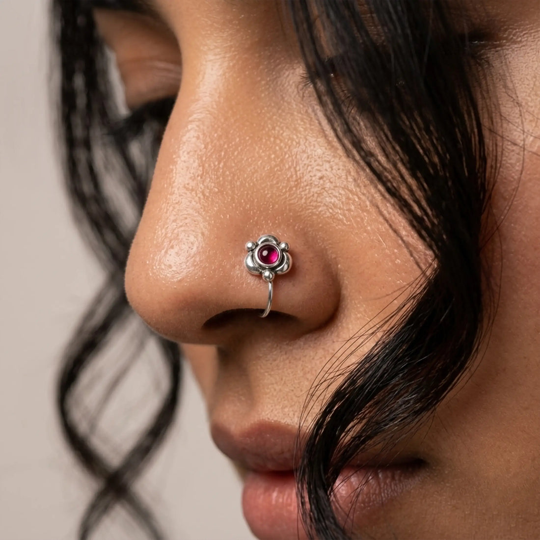 Antique Black Stone Silver Nose Pin - Made With Pure 925 Silver