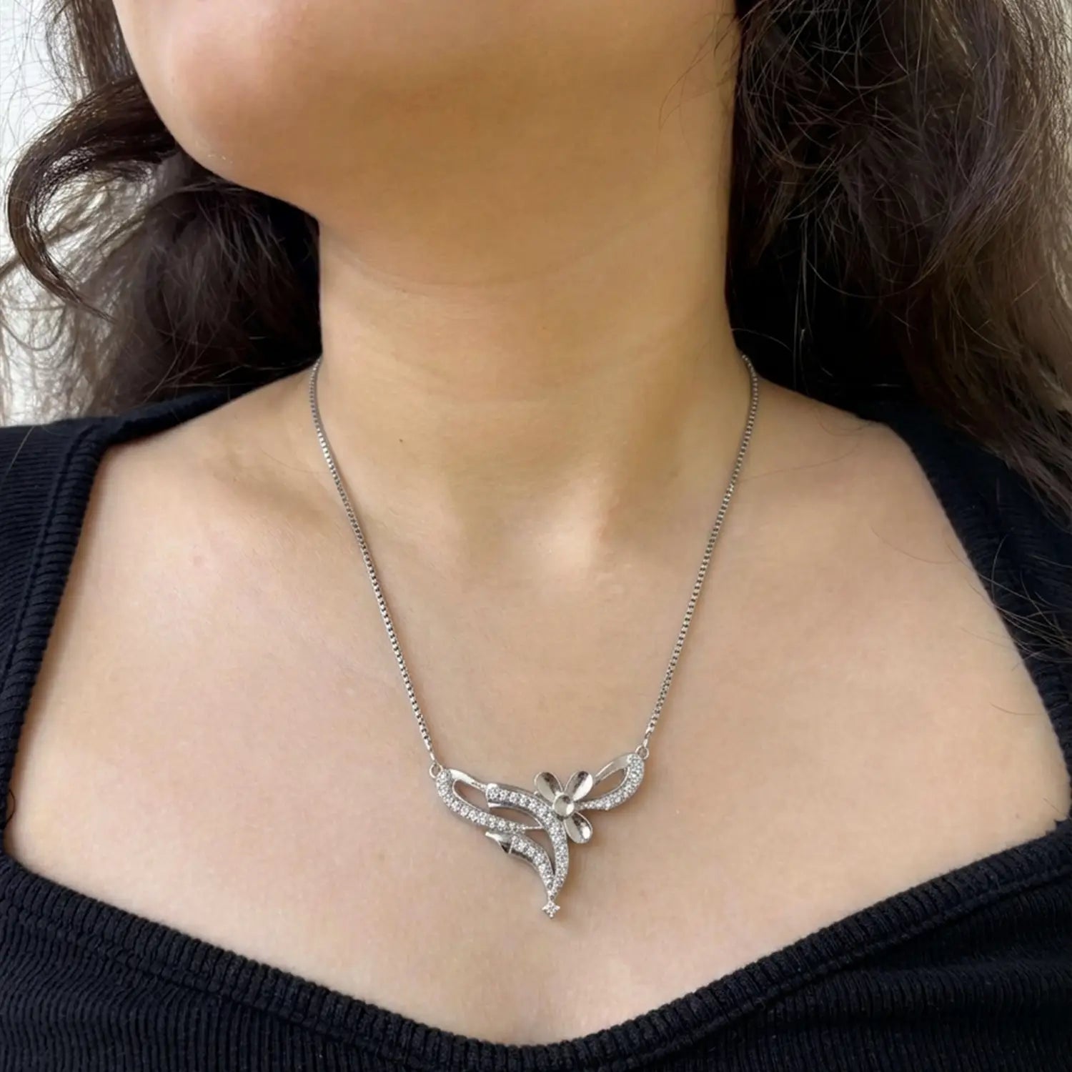 Elegant Floral Design Silver Mangalsutra - Made With Pure 925 Silver