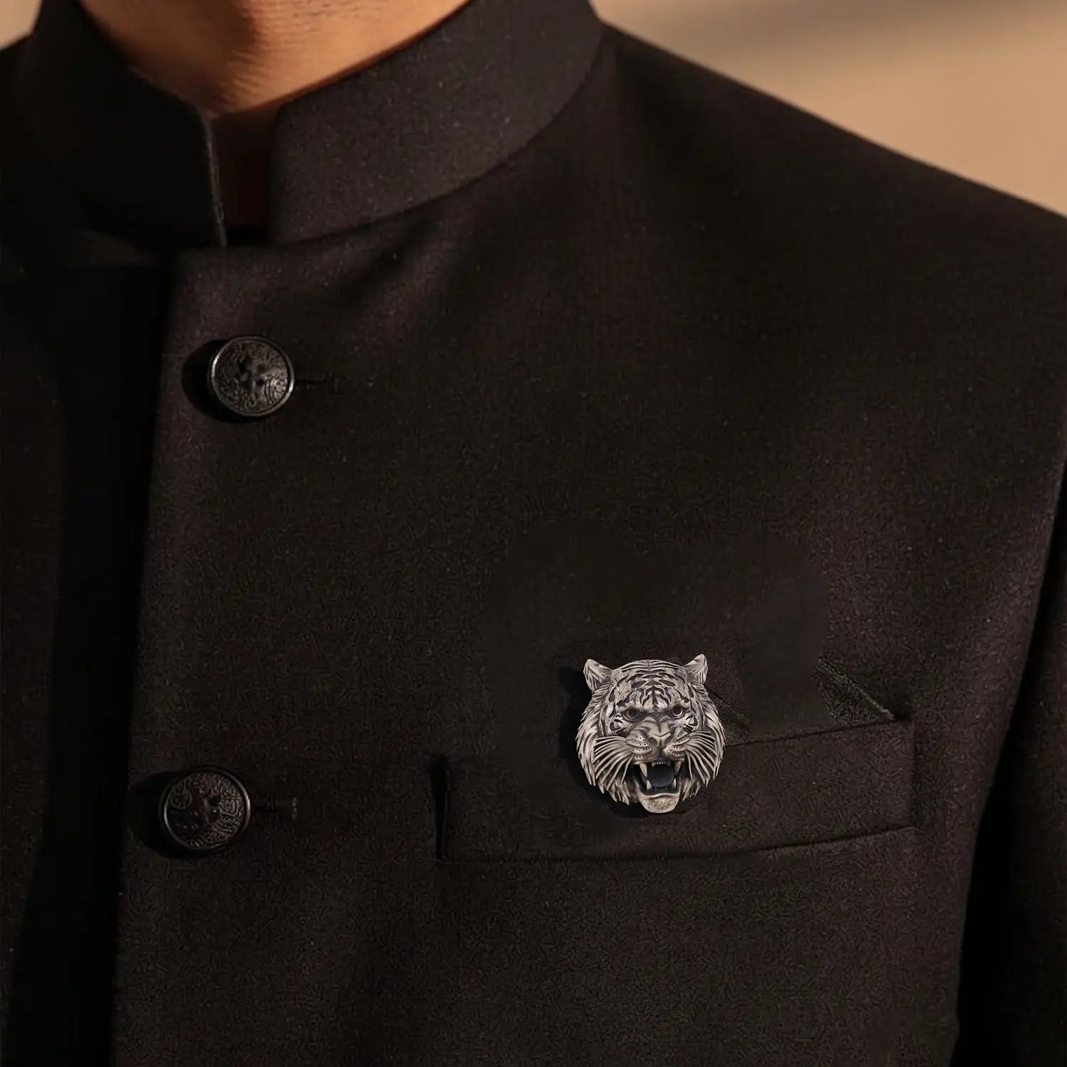 Roaring Tiger Head Designer Brooch - Made With Pure 925 Silver