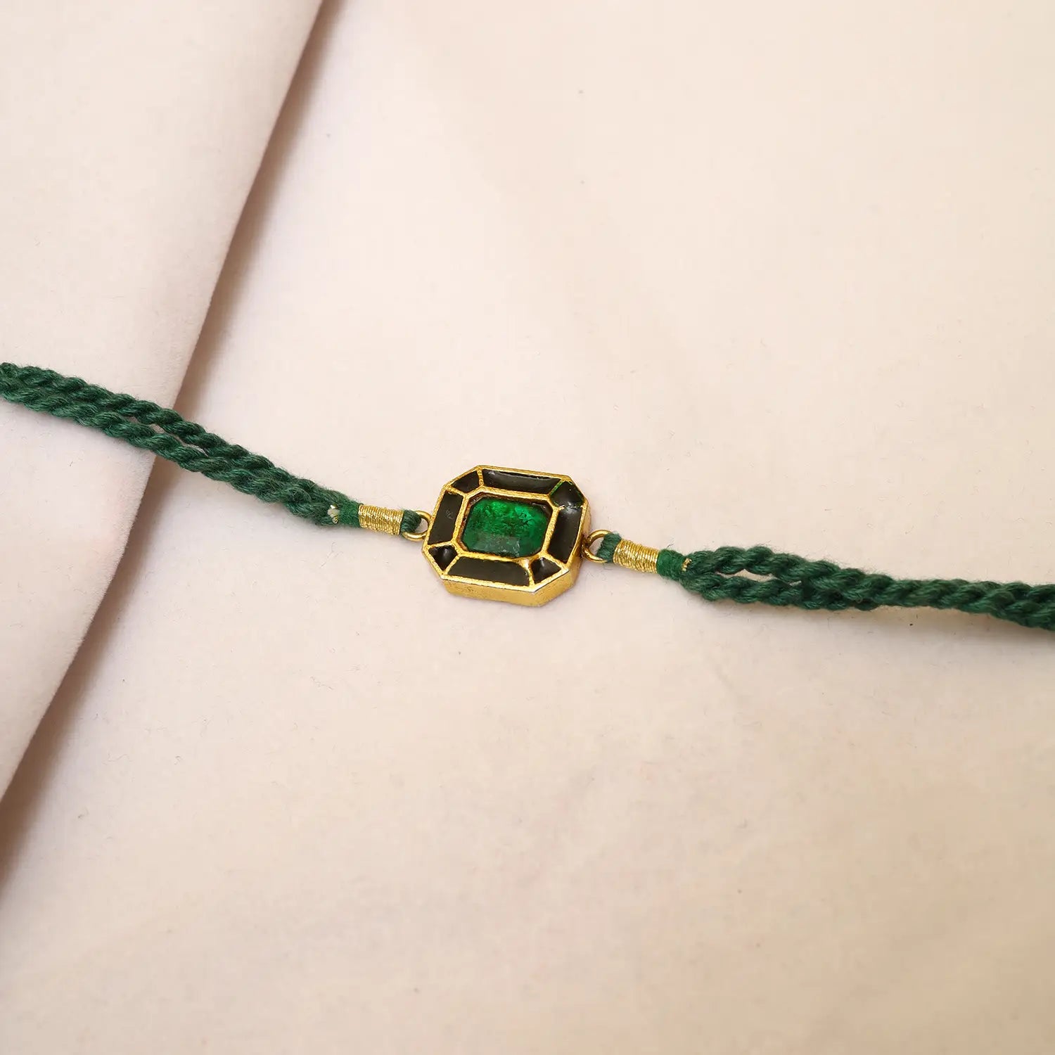 Emerald Green Stone Silver Rakhi - Made With Pure 925 Silver