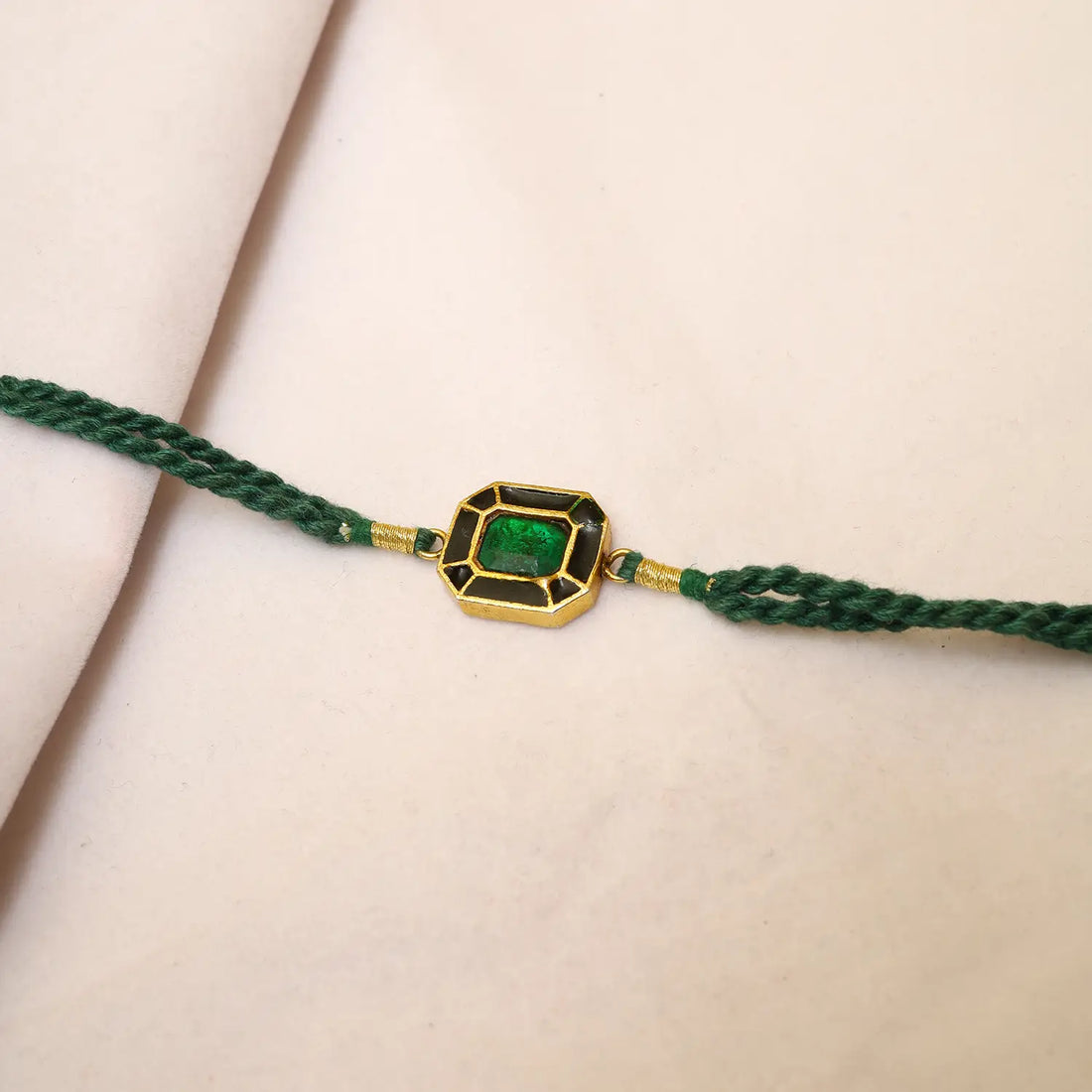 Emerald Green Stone Silver Rakhi - Made With Pure 925 Silver