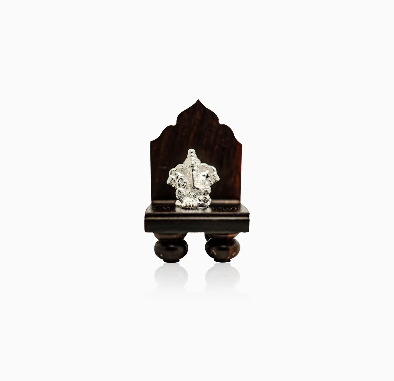Pure Silver Lord Ganesha Idol with Wooden Singhasan- Made With Pure 925 Silver