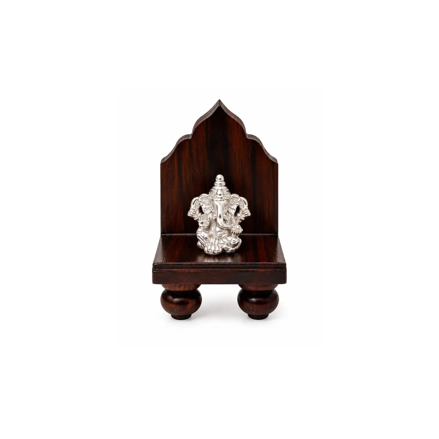 Pure Silver Lord Ganesha Idol with Wooden Singhasan- Made With Pure 925 Silver