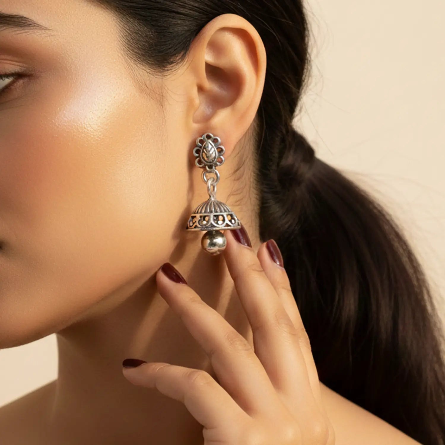 Elegant Traditional Pure Silver Jhumki Earrings- Made With Pure 925 Silver