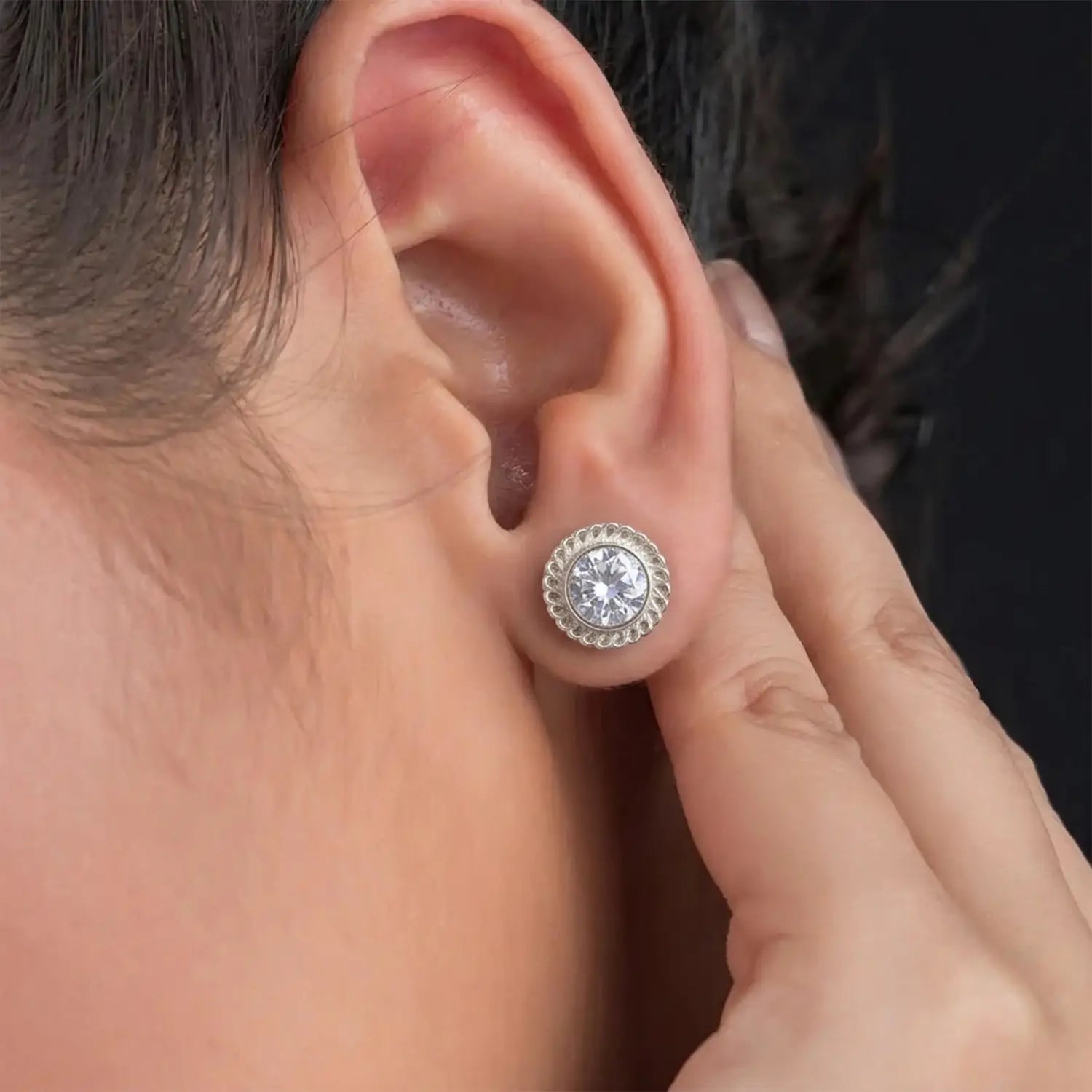 Elegant Crystal Halo Sterling Silver Stud Earrings - Made With Pure 925 Silver