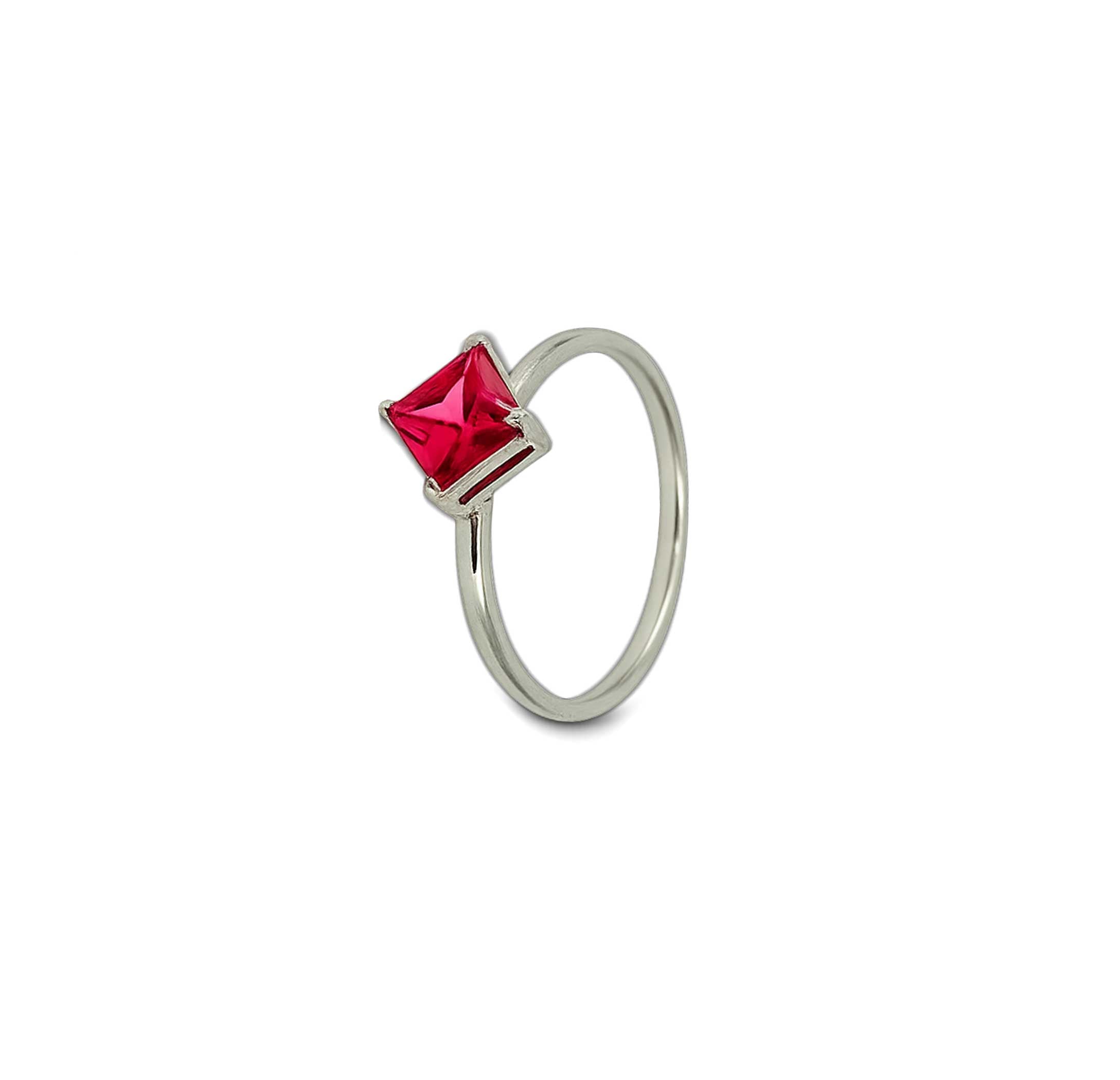 Pure Silver Princess-Cut Ruby Red Ring - Made With Pure 925 Silver