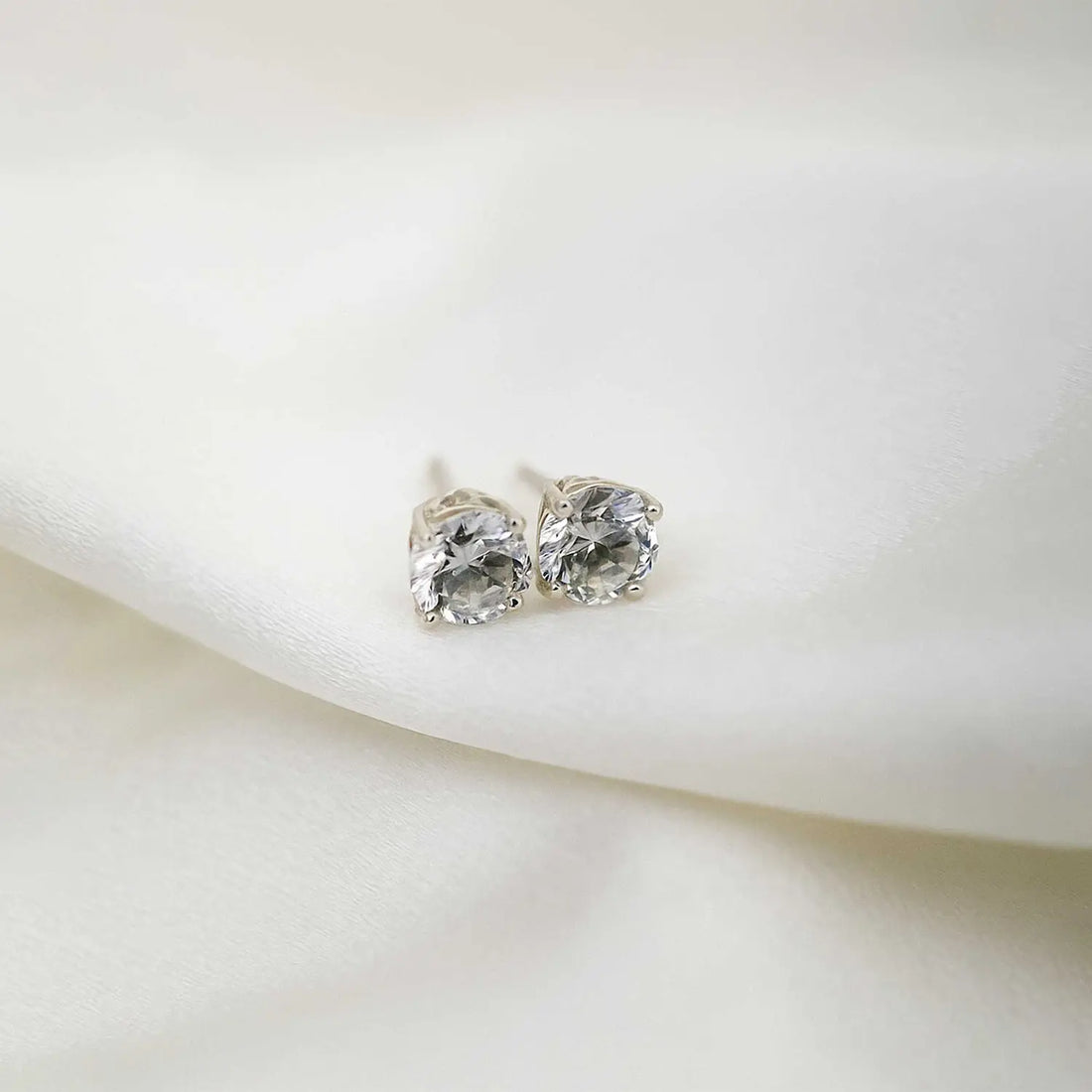 Classic Pure Silver Solitaire Stud Earrings- Made With Pure 925 Silver