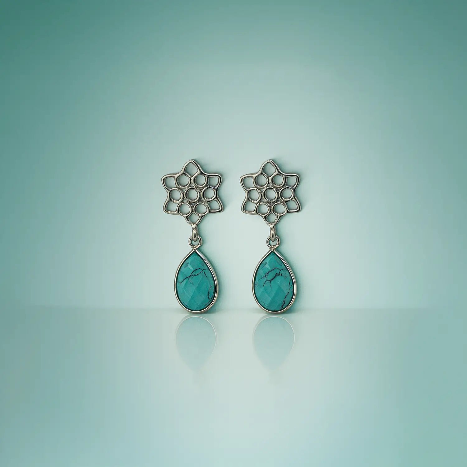 Turquoise Bloom Silver Drop Earrings- Made With Pure 925 Silver
