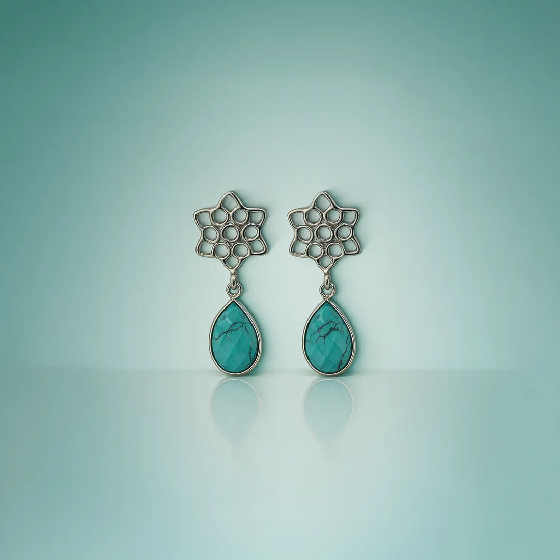 Turquoise Bloom Silver Drop Earrings- Made With Pure 925 Silver